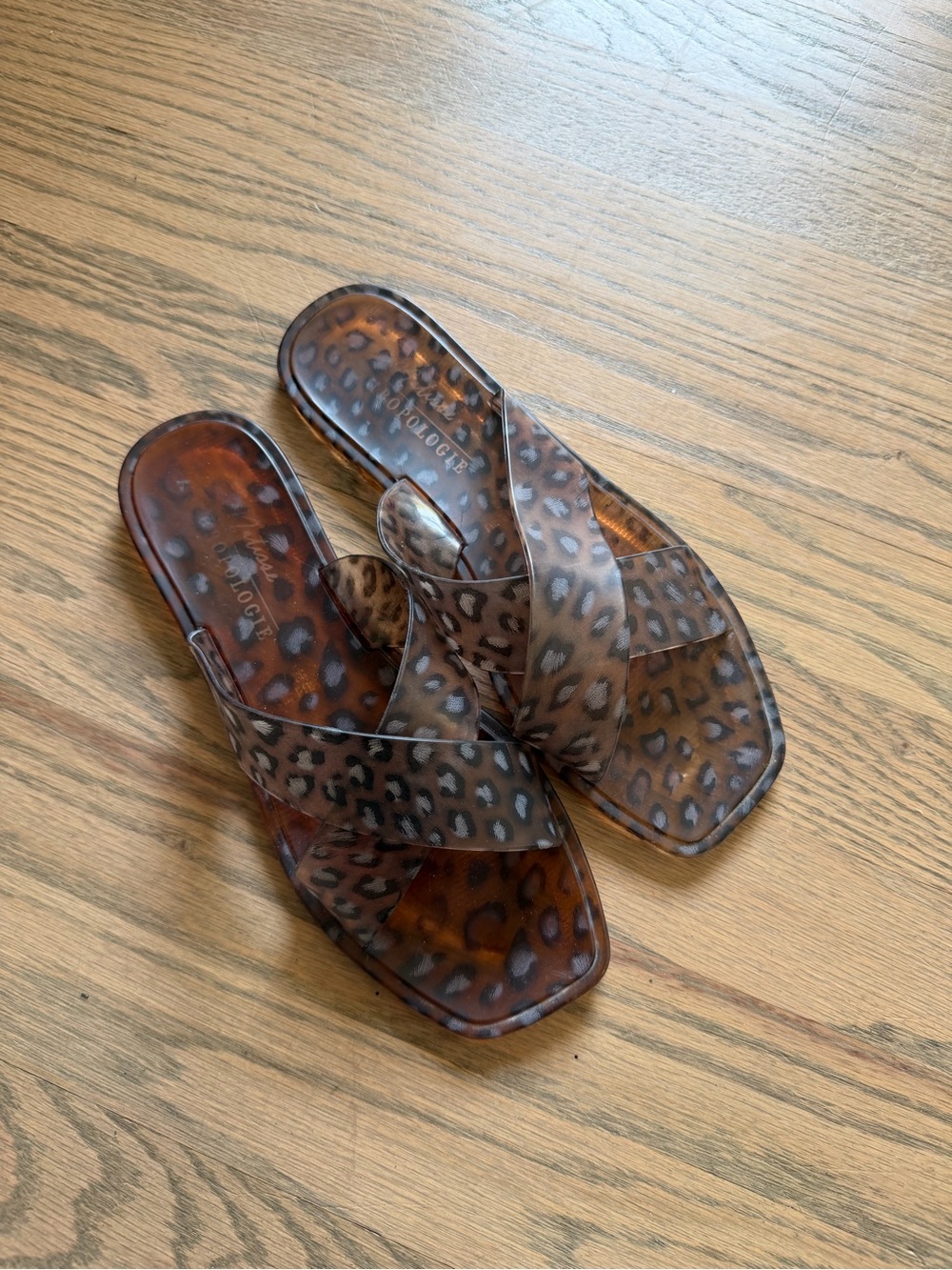 Anthropologie Leopard Print Crossband Slide Sandals - Brown
